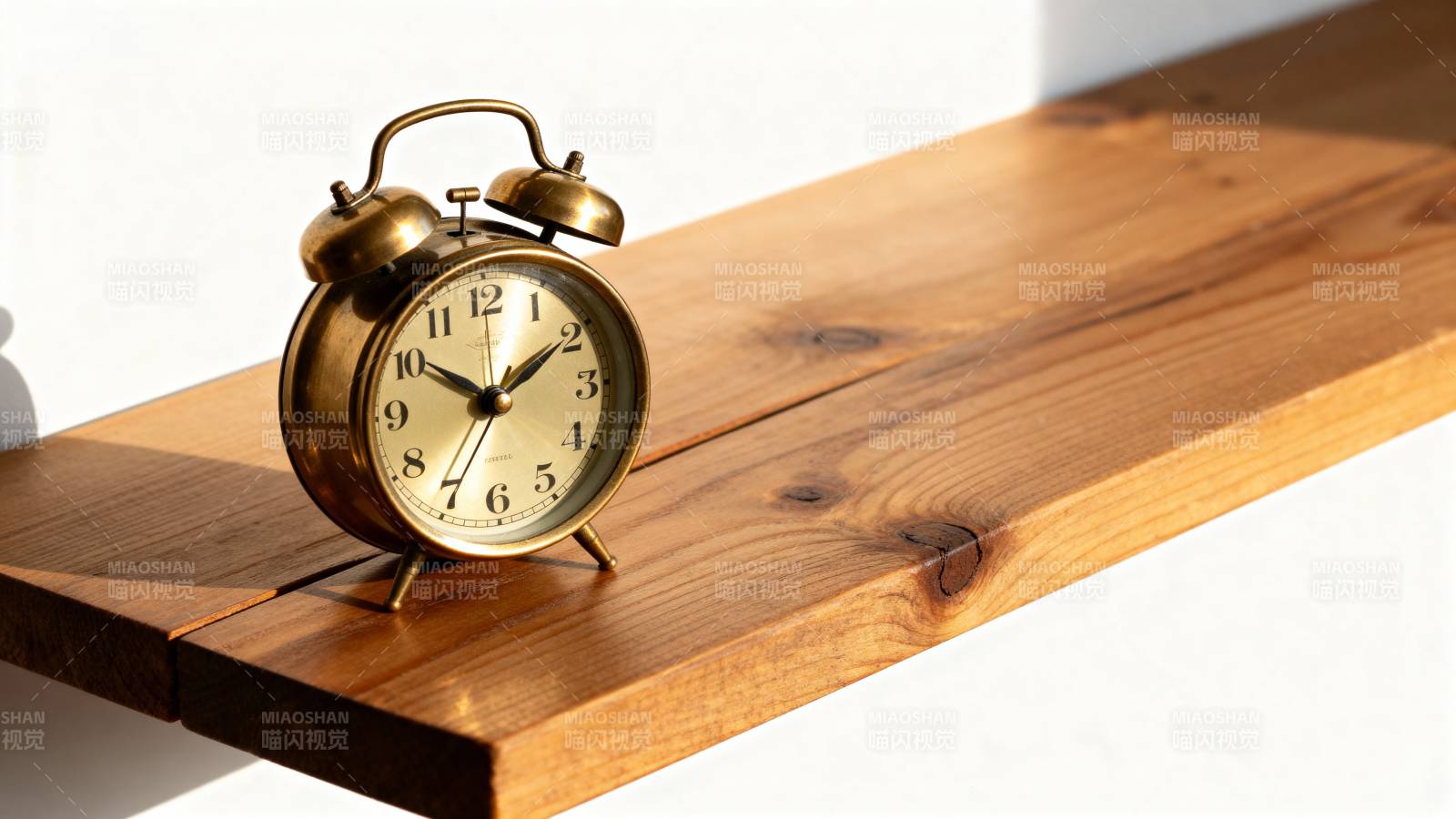 古董闹钟静置木桌图片