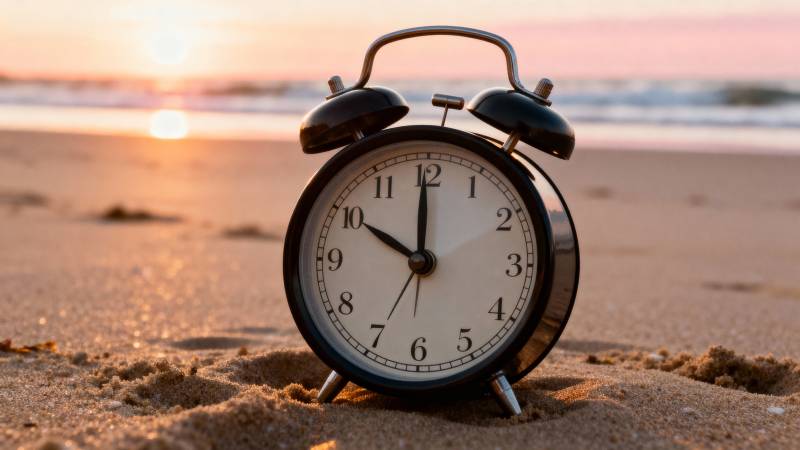 沙滩上的闹钟图片