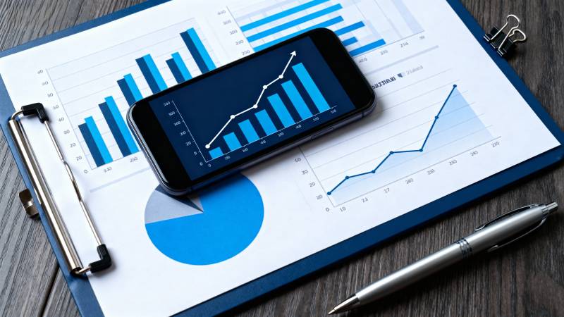 手机上的财务图表图片