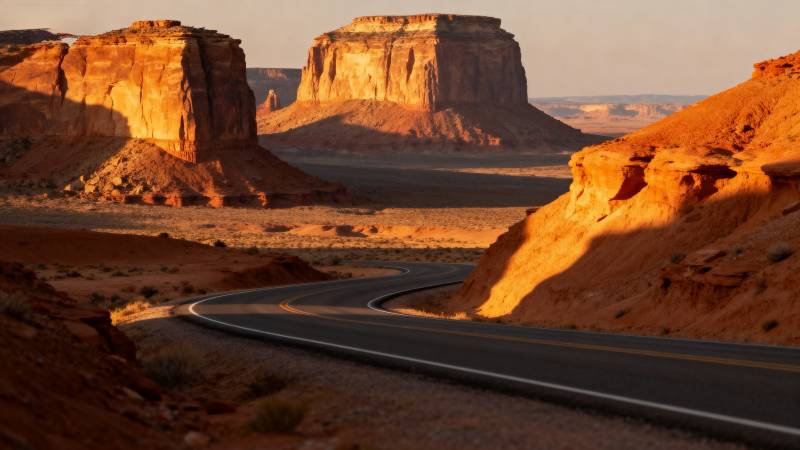 荒漠公路蜿蜒前行图片