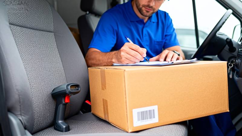 快递员车内签收包裹图片