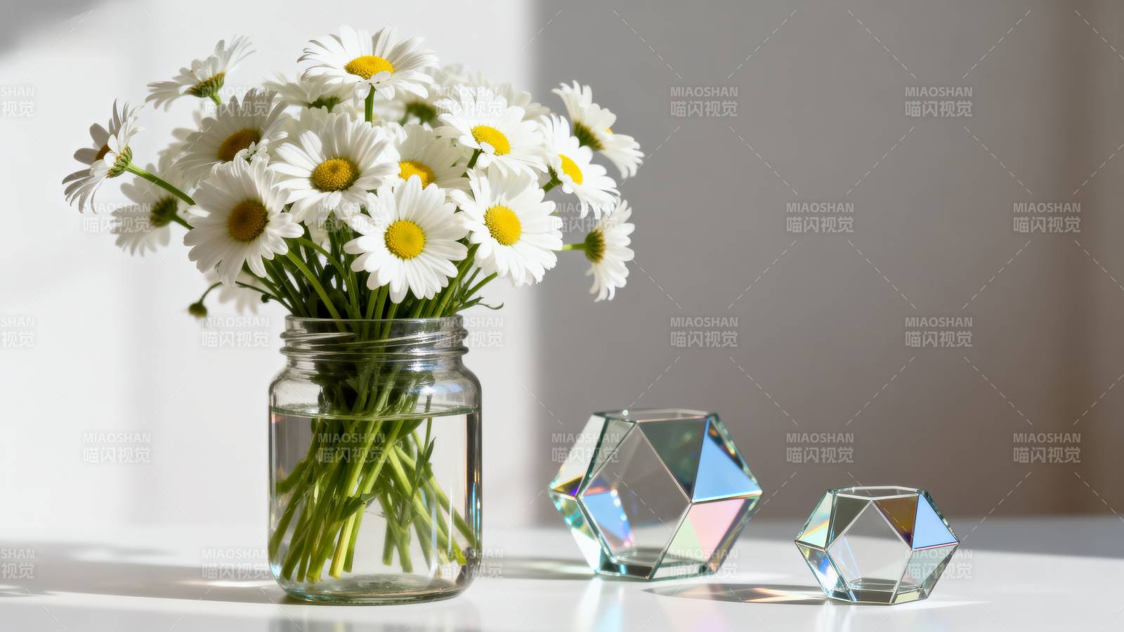 雏菊与水晶几何体图片