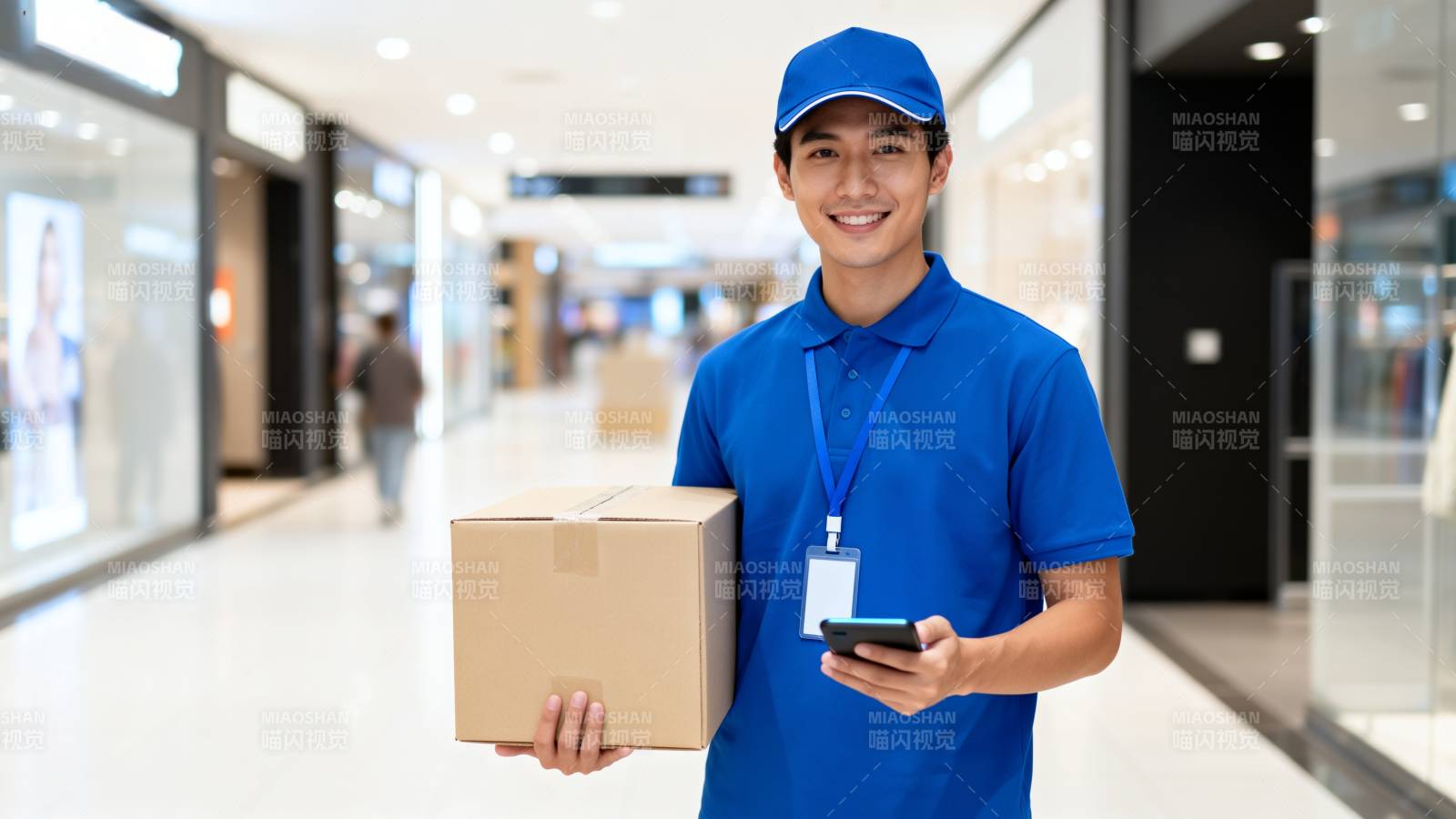 快递员微笑送包裹图片