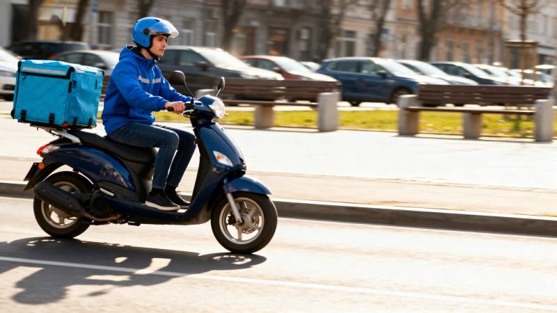 外卖骑手疾驰街头图片