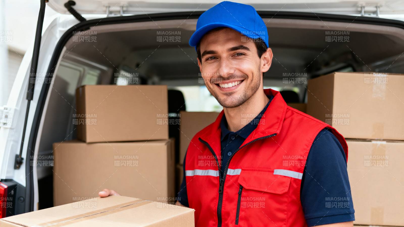 快递员微笑送货图片
