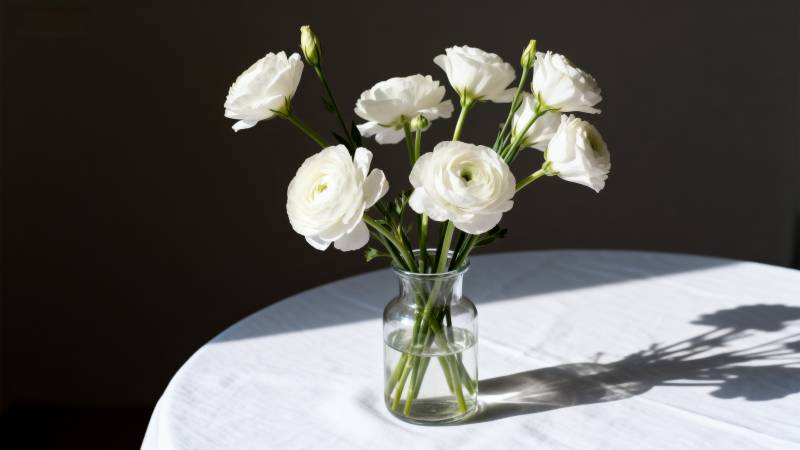 白花静置光影中图片