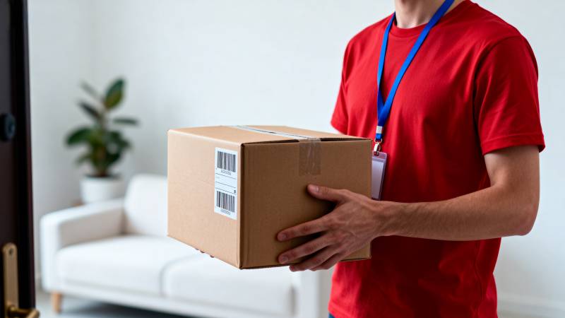 快递员送货上门图片