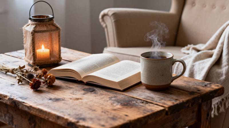 书卷茶香伴烛光图片