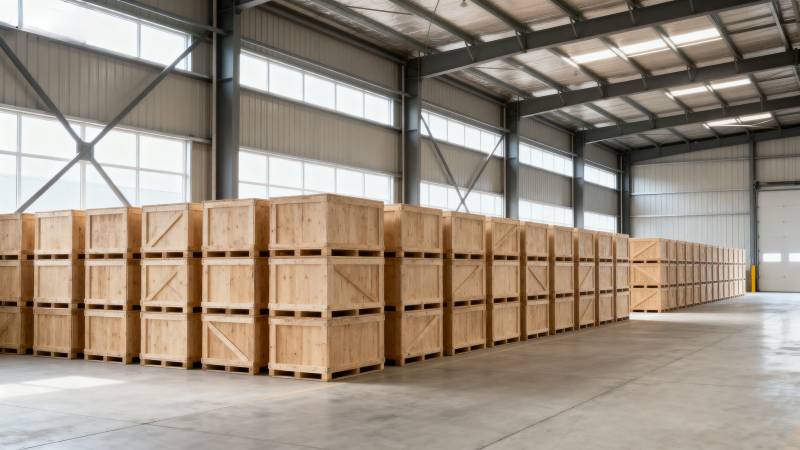 仓库中的木箱堆叠图片