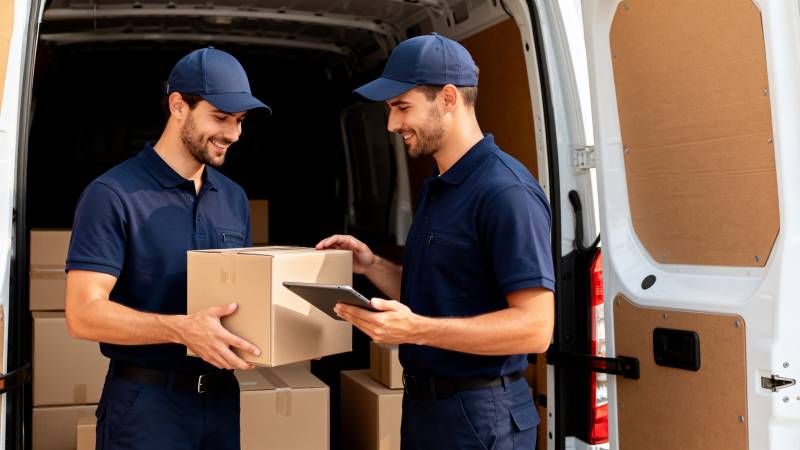 快递员装箱扫码图片