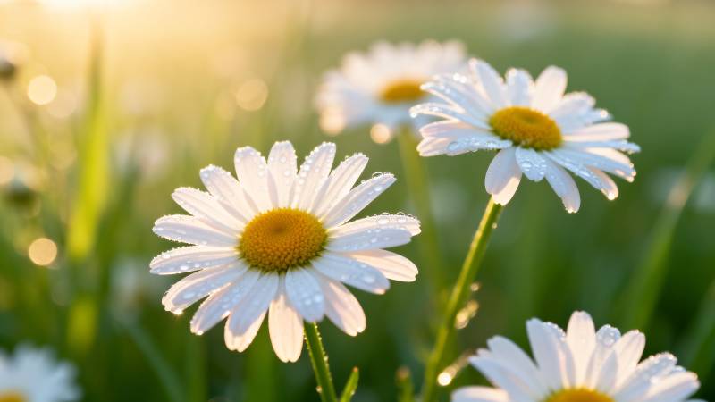 晨露雏菊绽放图片