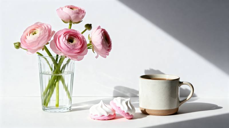 花与甜点的静谧时光图片