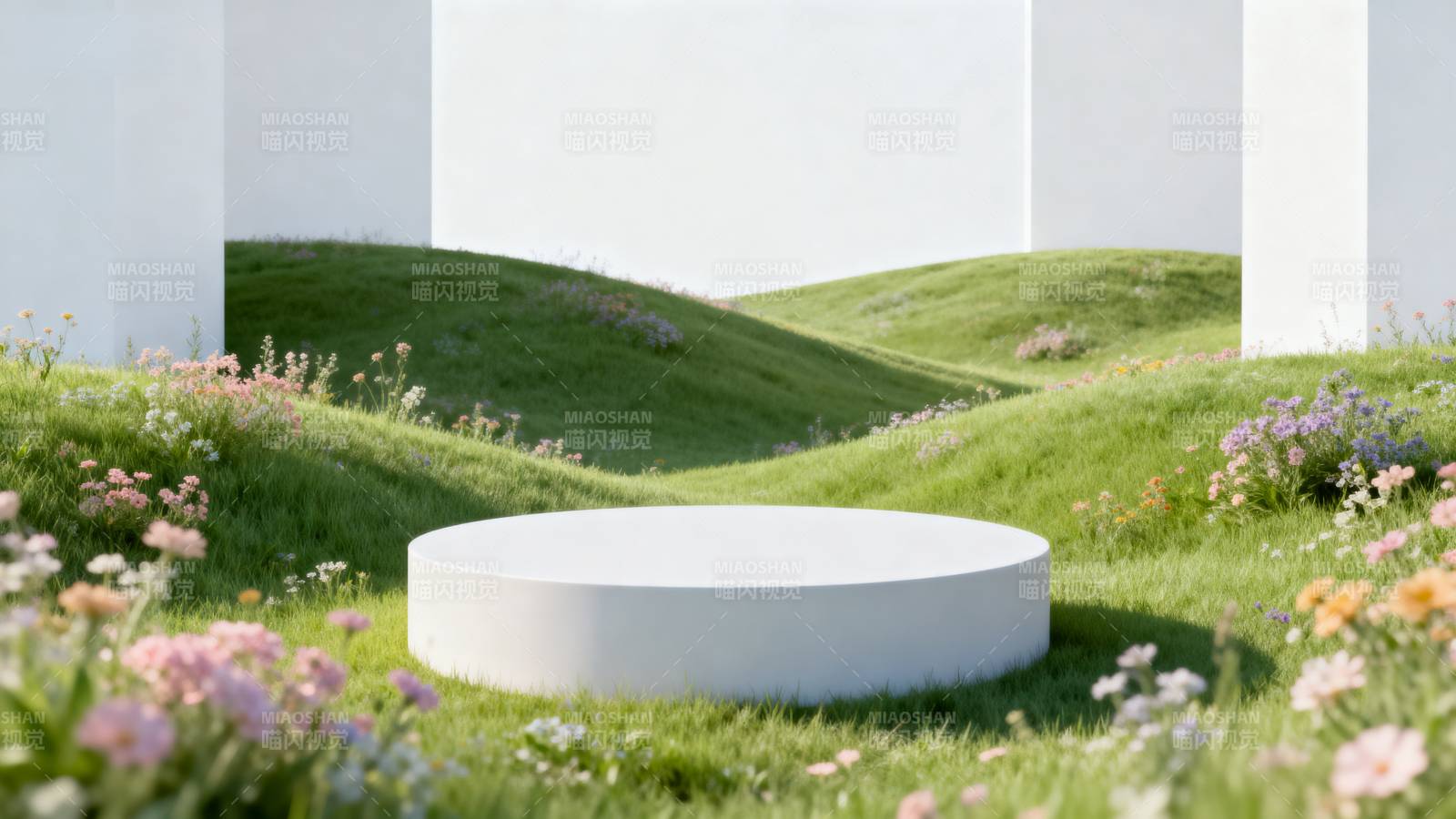 绿野白台花丛中图片