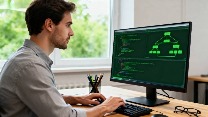 程序员专注编码工作图片