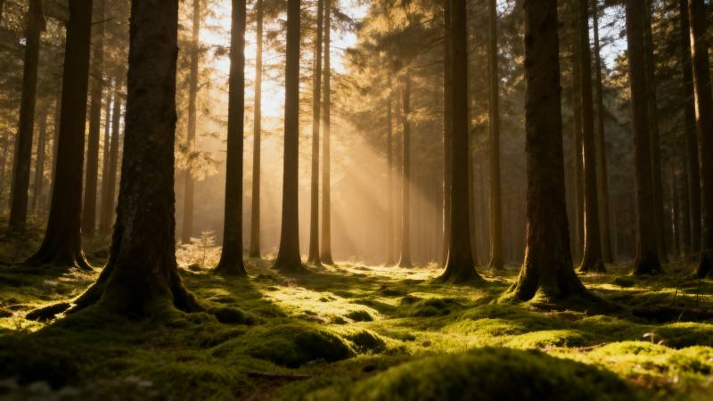 晨光穿透森林图片