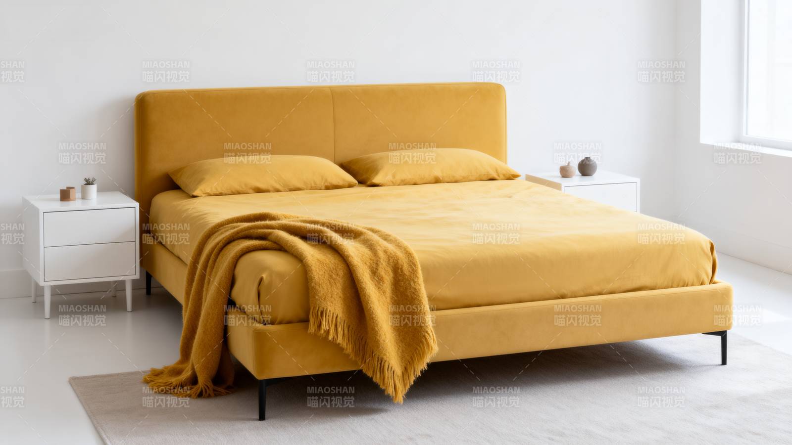 黄色绒面床品展示图片