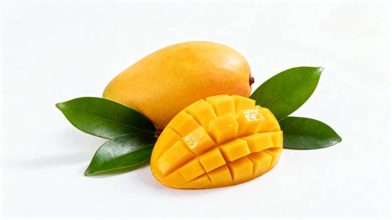 芒果切片与绿叶图片