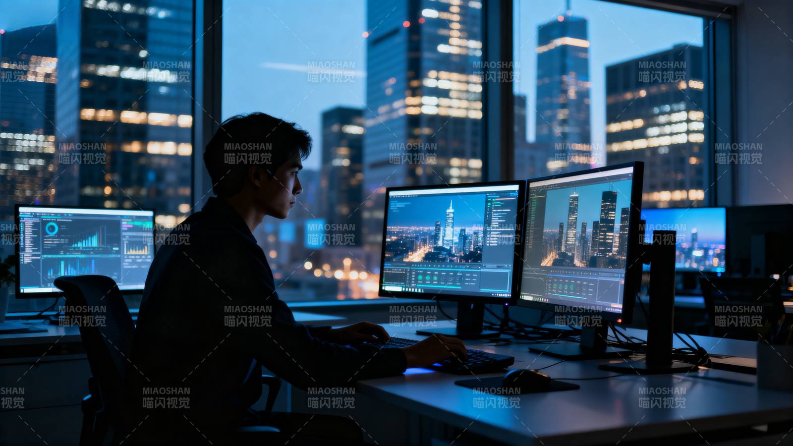 夜幕下的城市程序员图片