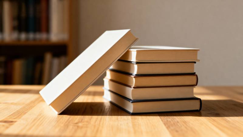 书堆静置木桌图片