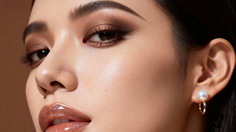 精致妆容 珍珠耳环图片