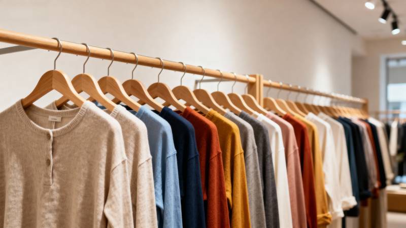 衣架上的多彩毛衣图片