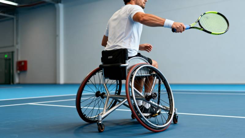 轮椅网球运动员挥拍图片