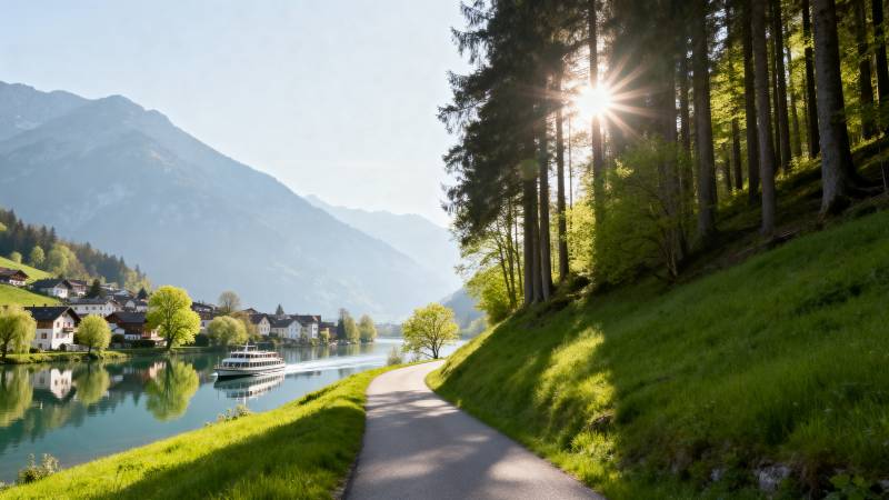 湖畔林间小径图片