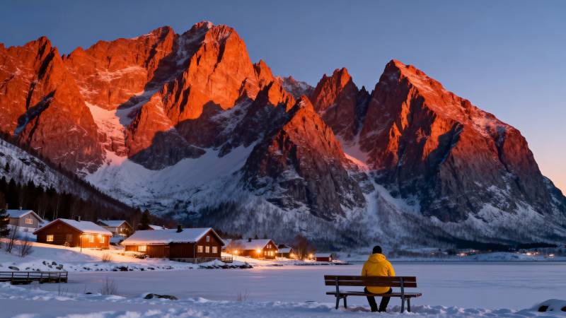 雪山晨曦静谧景图片