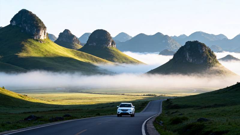 山间雾海行路图片