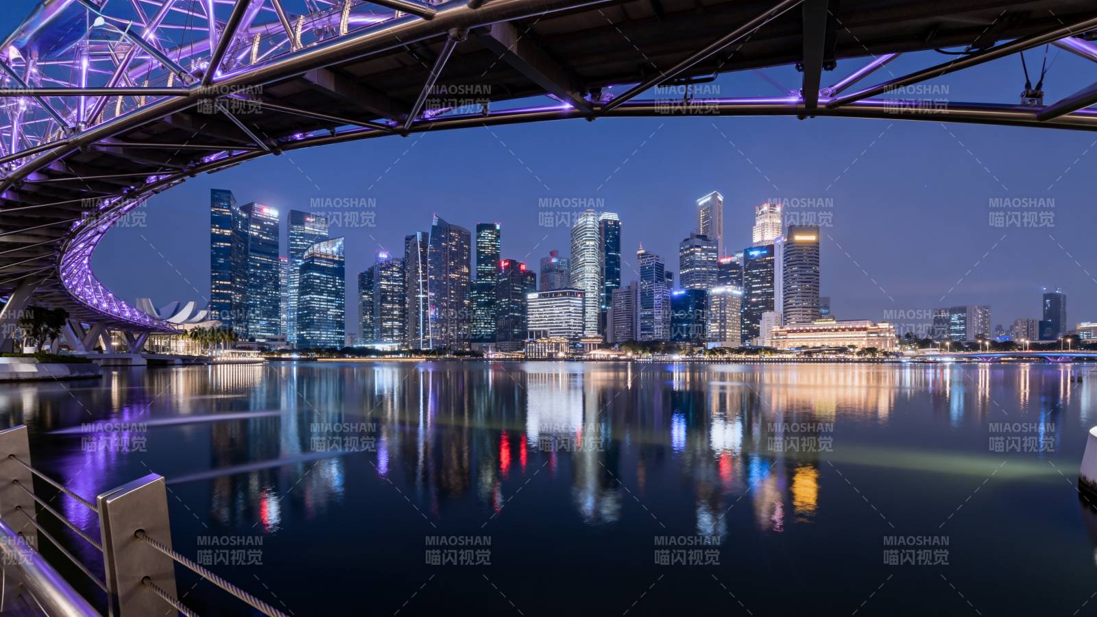 夜幕下的城市倒影图片