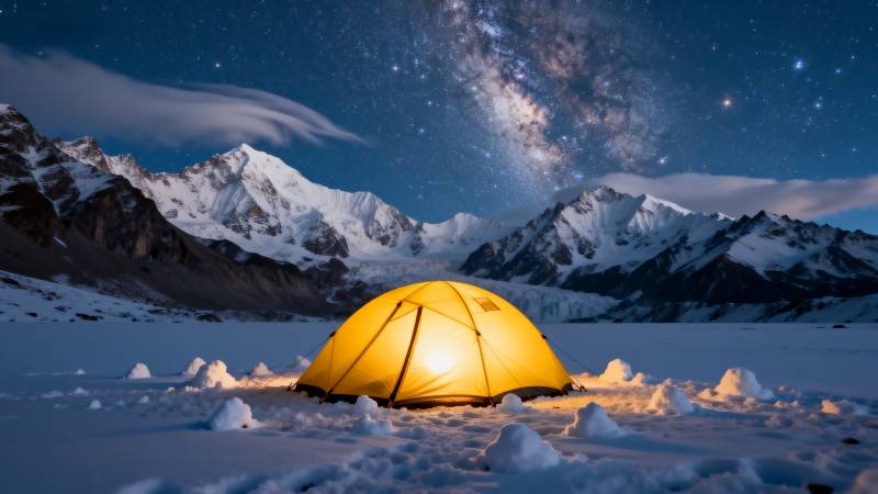 雪山星空下的帐篷图片