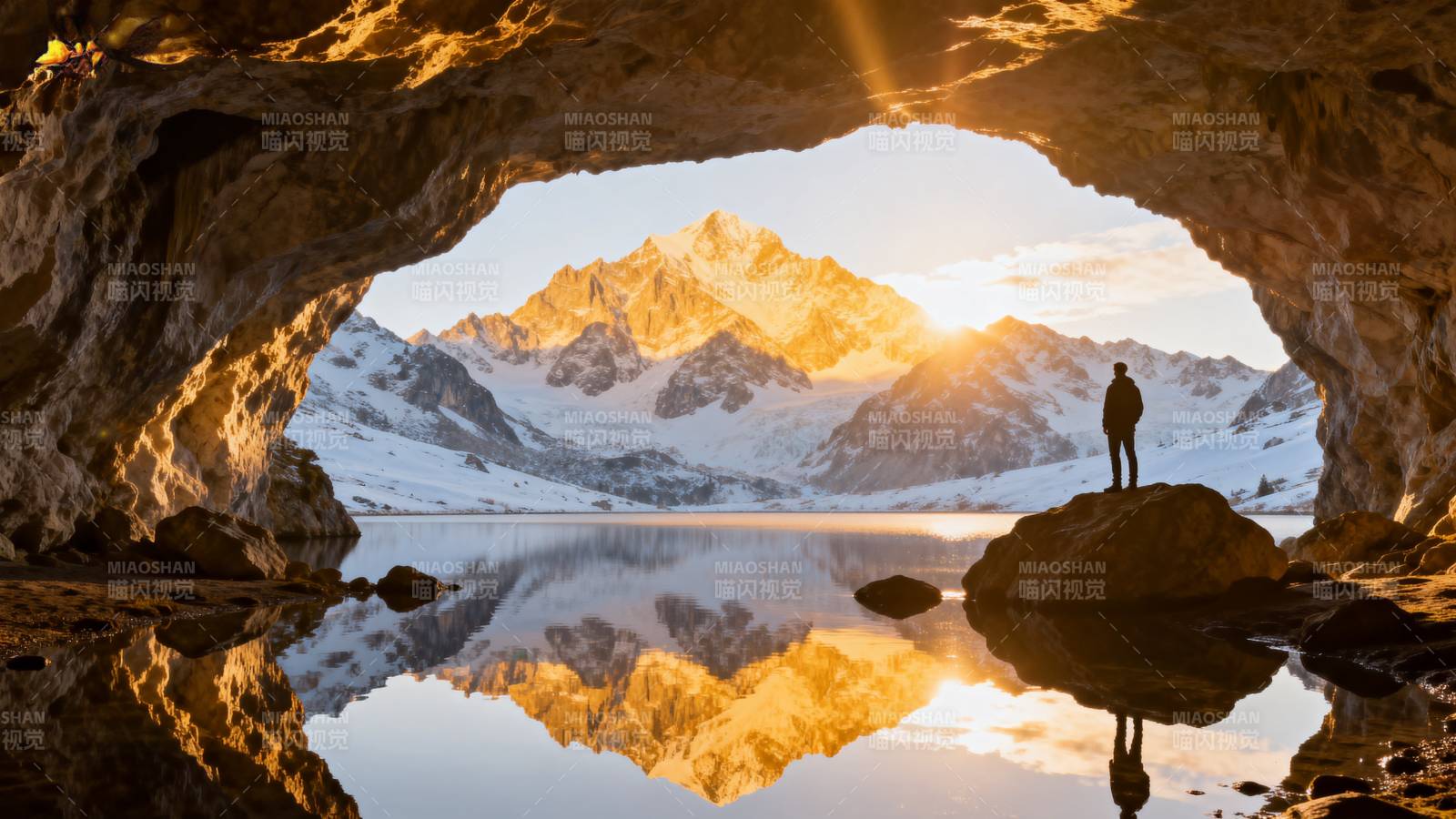 洞中雪山倒影图片