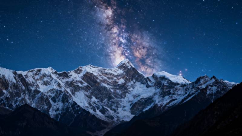雪山星河夜景图片