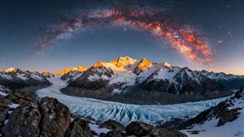 雪山银河夜景图片