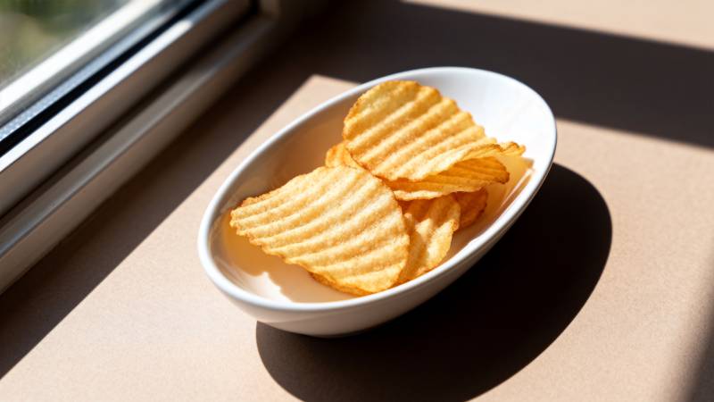 窗边薯片光影图片