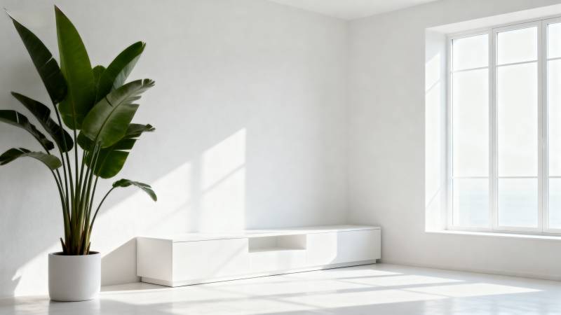 简约白墙绿植角落图片