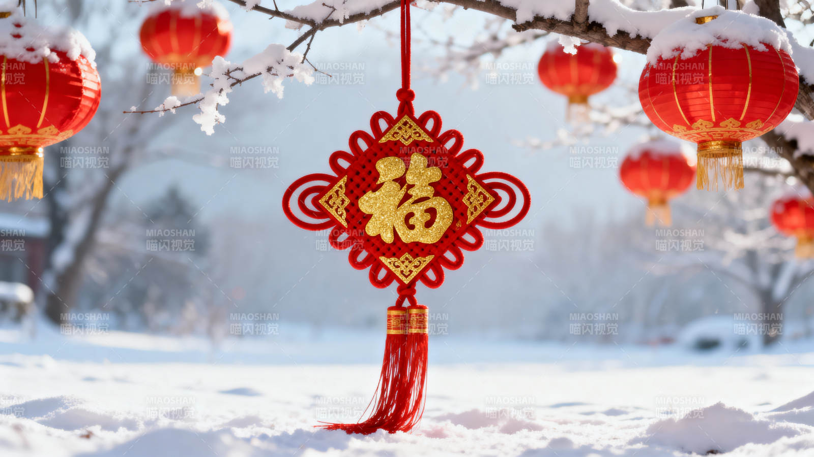 雪中红灯笼图片