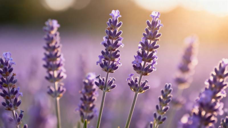 薰衣草花海日落图片