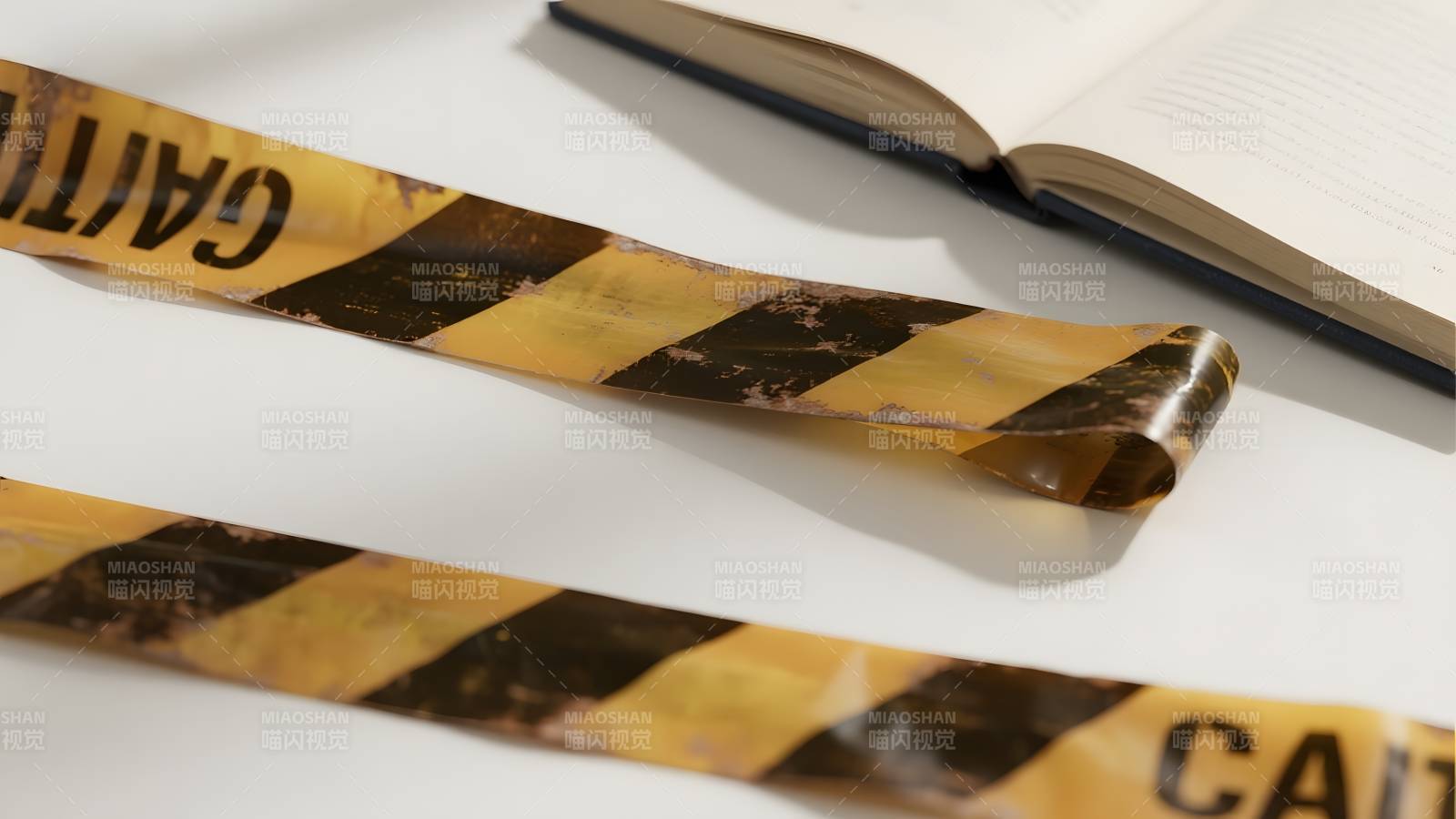 警示带与书本图片