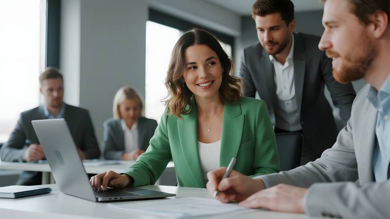 职场会议中的微笑女性图片