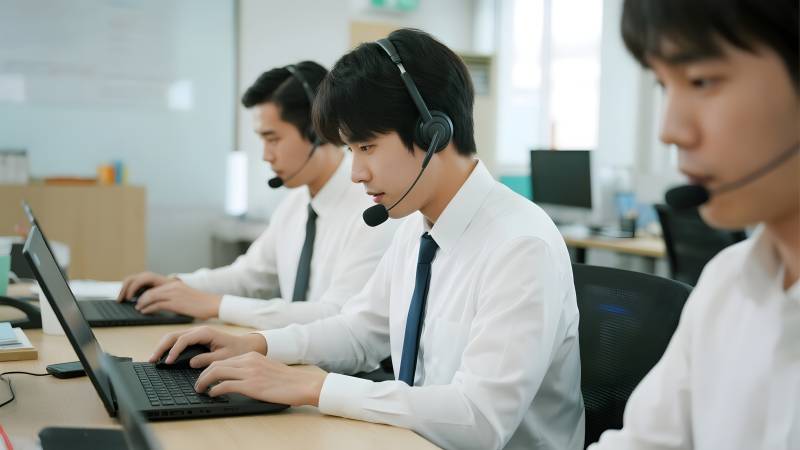 客服人员专注工作图片