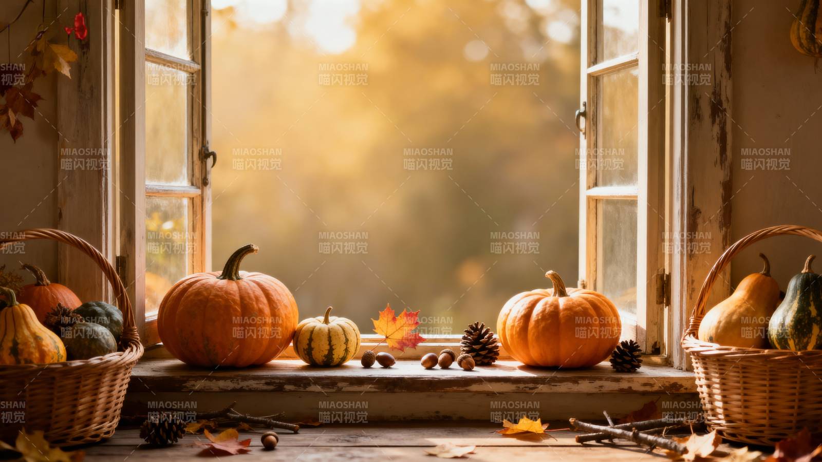 秋日窗台南瓜景图片
