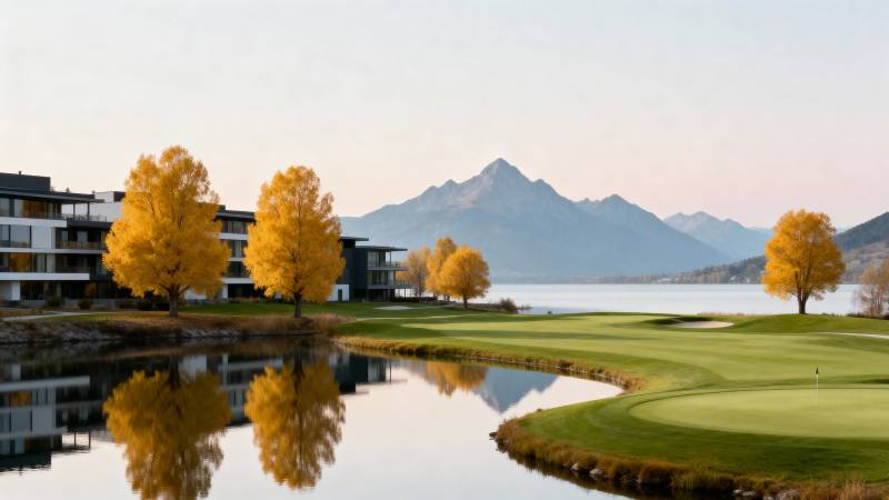 湖畔秋景高尔夫图片