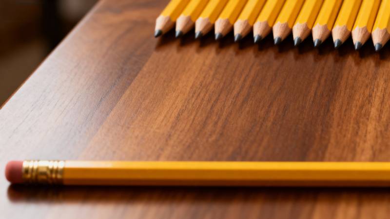 铅笔静置木桌图片