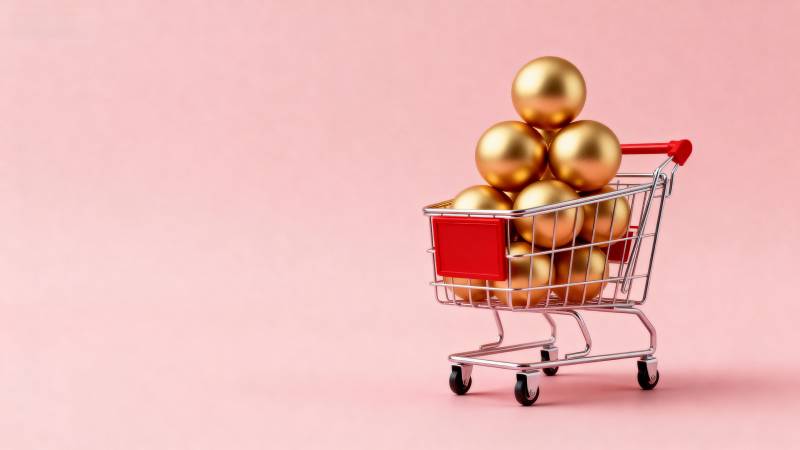 金色球装满购物车图片