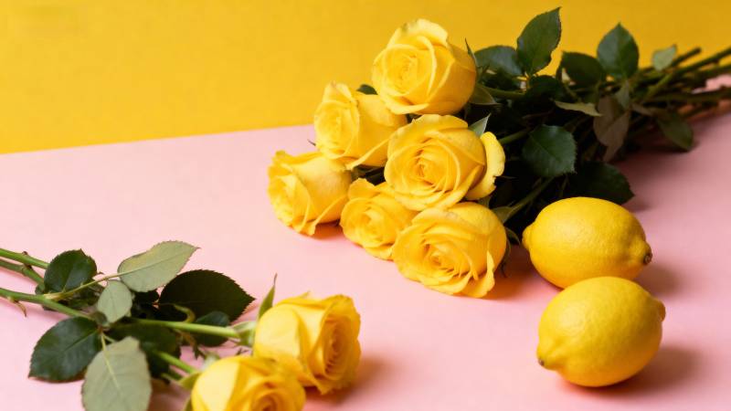 黄玫瑰与柠檬图片