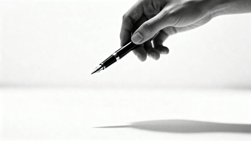 执笔悬空 影落白纸图片