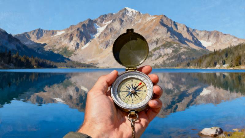 山湖映镜 指南针指路图片