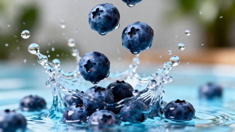 蓝莓入水溅起水花图片