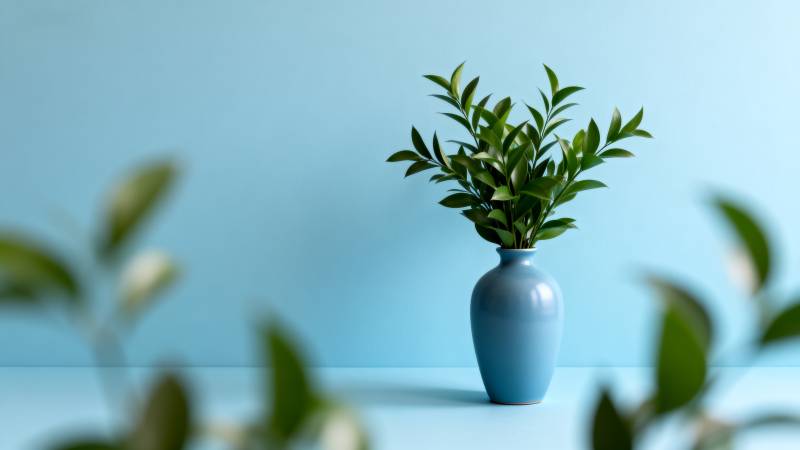 蓝瓶绿植静谧景图片